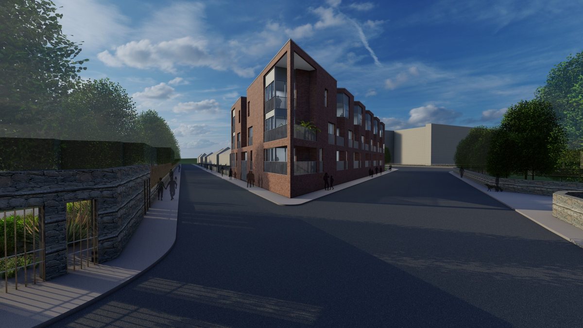 Visualisation of the proposed residential building at Carmelite Place, on the corner of Western Road and Mardyke Walk, Cork.
